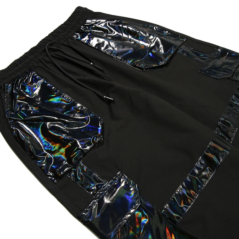 Яркие черные брюки-карго из лакированной кожи Мужская Уличная одежда с карманами