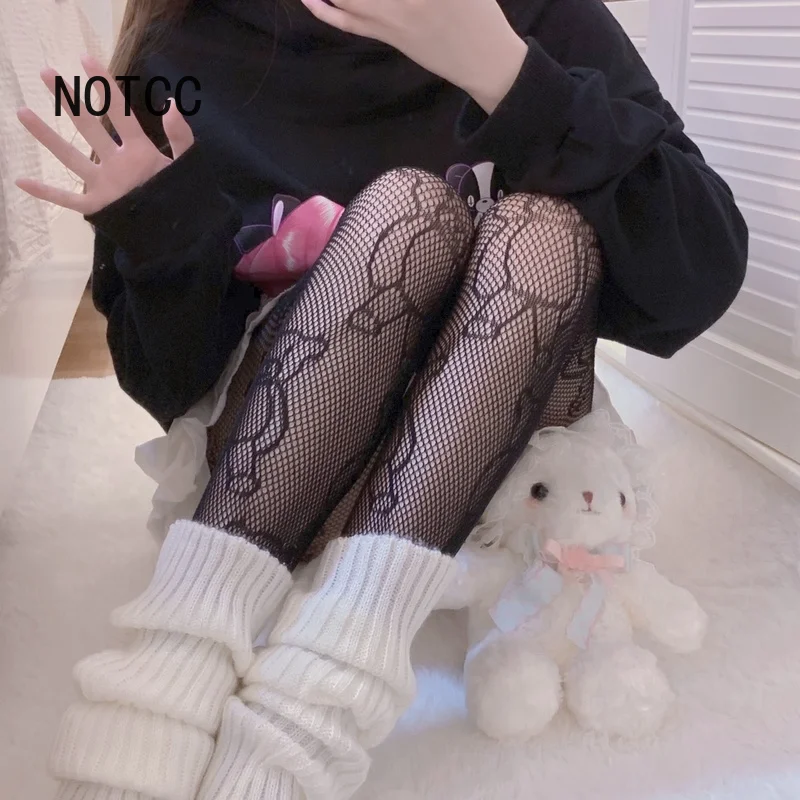 

Black Fishnet Tights Women Y2K Bear Fish Net Pantyhose Good Stretchy Egirl Kawaii Cute Panty Hose