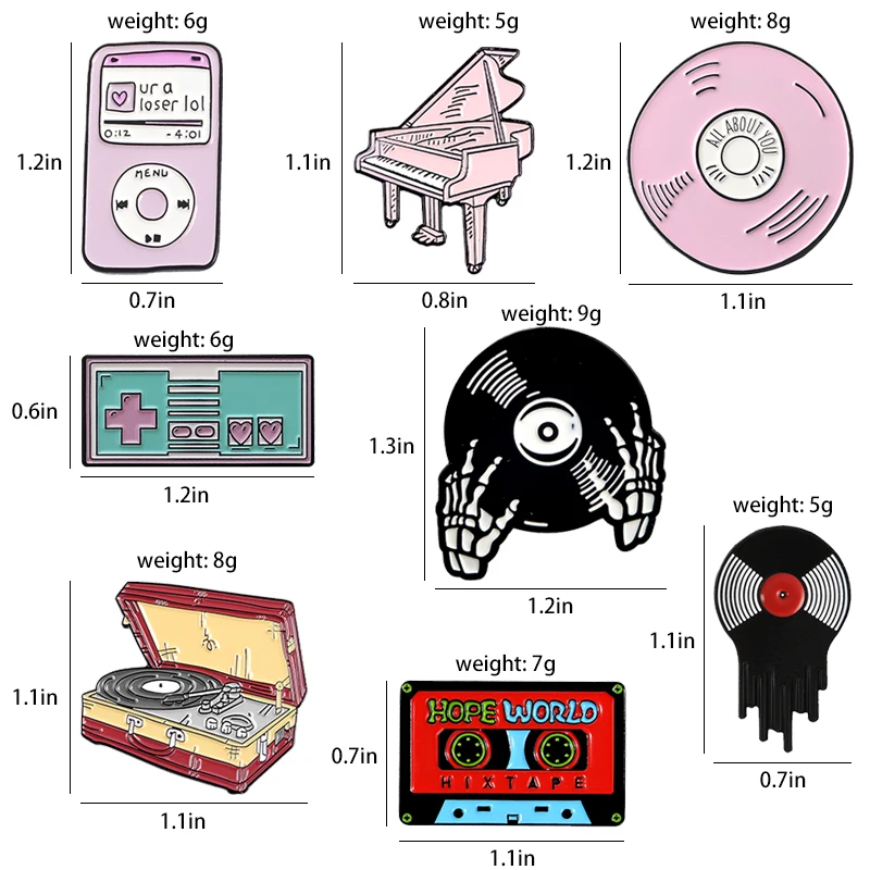 Эмалированные значки Play Music индивидуальная MP3 лента для пианино радио CD Jukebox броши