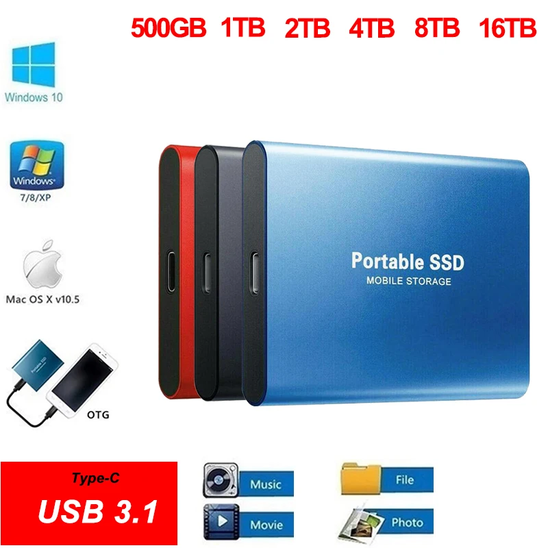 

Портативный внешний жесткий диск SSD 8 ТБ, 500 ГБ, 4 ТБ для ноутбука, портативная флэш-память USB 3.0 Type c SSD для настольного ПК