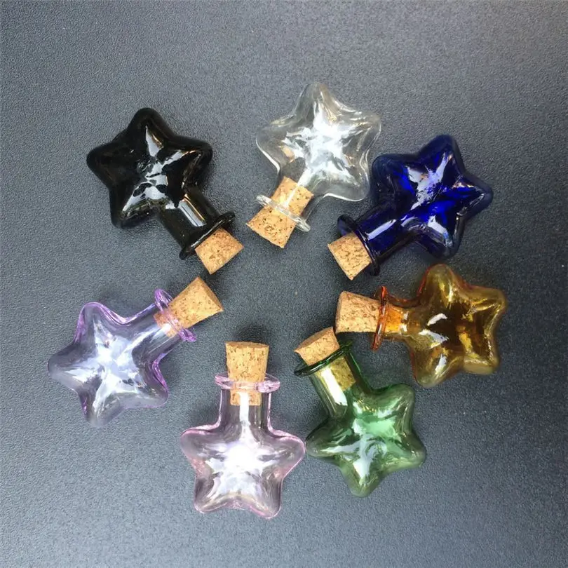 

70pcs Mini Glass Bottles Star Jars With Cork Little Colors Art Bottles Handmade Gift Cute Bottles Mix 7Colors Free shipping