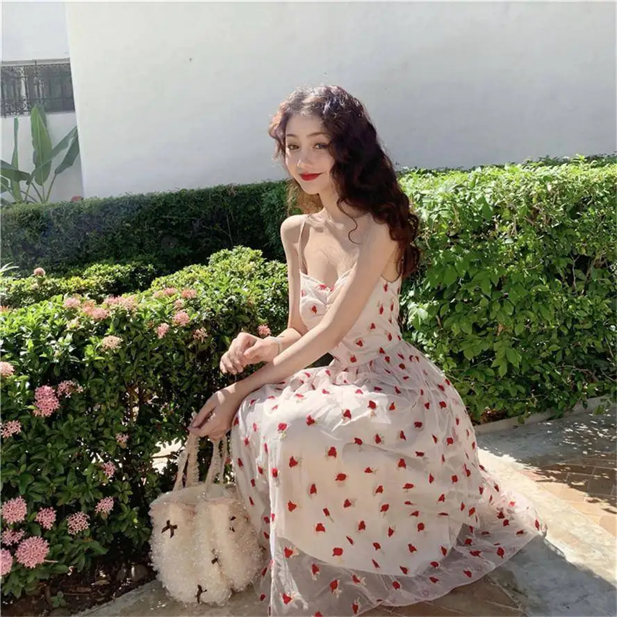 Женское Сетчатое платье с V-образным вырезом длинное на бретелях высокой талией и