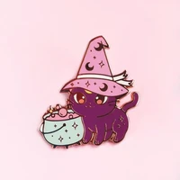 kawaii cartoon moon magic wizard cute cat hard enamel badge brooch creative backpack lapel pin fan party brooch gift jewelry
