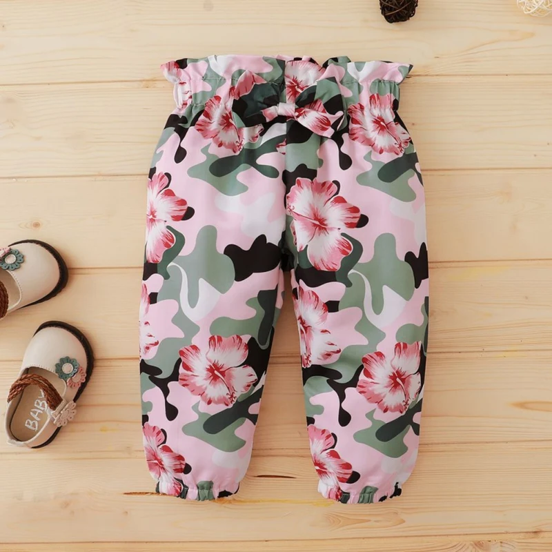 

Baby Trousers Set Pit Strip Even Body + Flower Trousers Three-piece For Kids