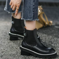 high top booties women slip on genuine leather chunky high heels ankle boots female round toe platform pumps shoes casual shoes