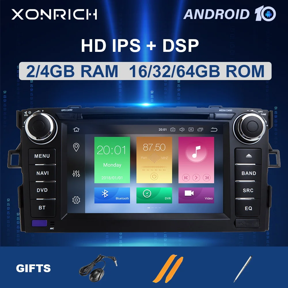Автомобильный DVD плеер DSP IPS 4 Гб 64 2 Din Android 10 для TOYOTA AURIS Altis COROLLA 2012 2013 GPS