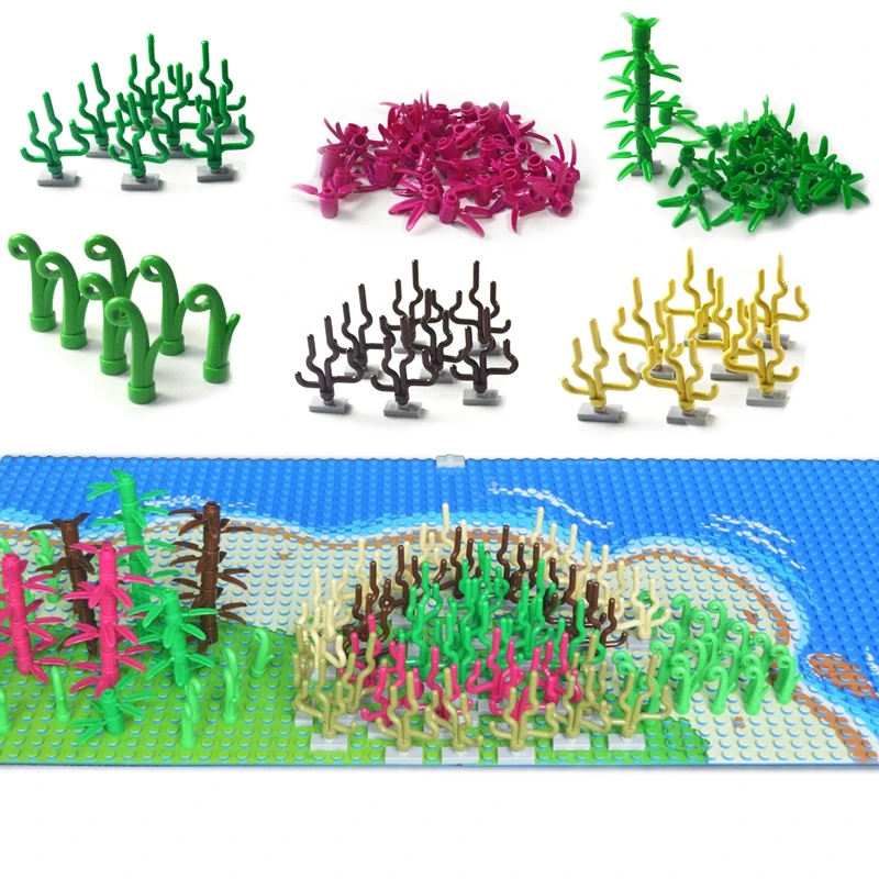 City Tree Plant Building Blocks Seaweed grass Bush Leaf bamboo Accessories island river base plate Compatible All Brands | Игрушки и
