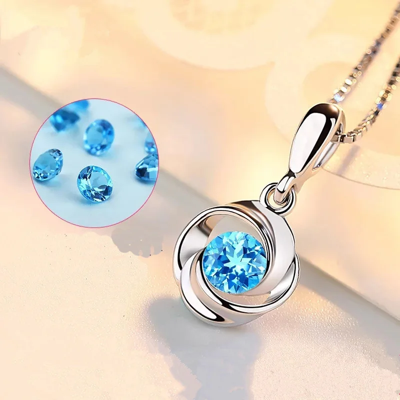 Стерлинговое Серебро 925 ожерелье голубой сапфировый топаз кулон Женская мода