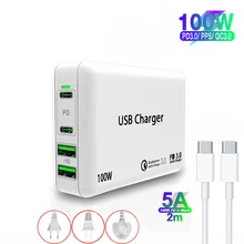100W Multi Quick Charger PD Type C USB Charger for Macbook Pro iPhone 11 Huawei Tablet QC 3.0 Wall Charger US EU UK Plug Adapter