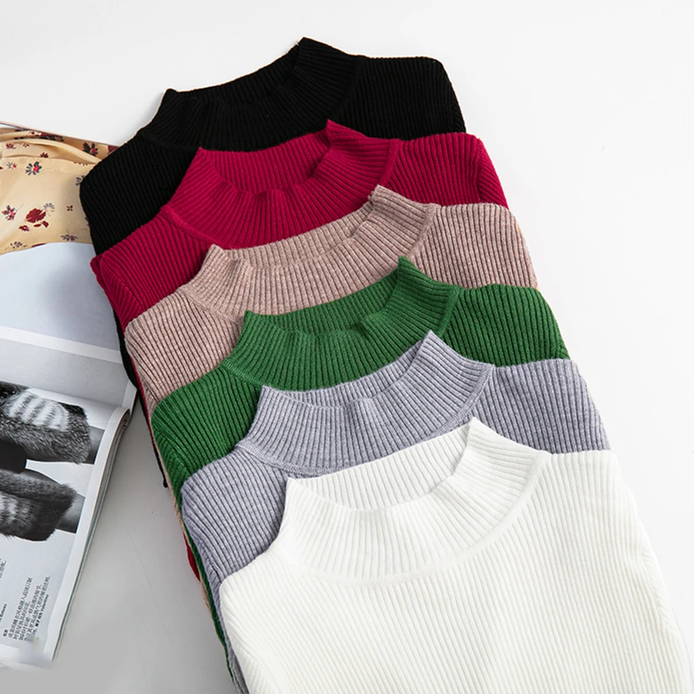 Осенне-Весенние Женские приталенные свитера однотонного цвета с