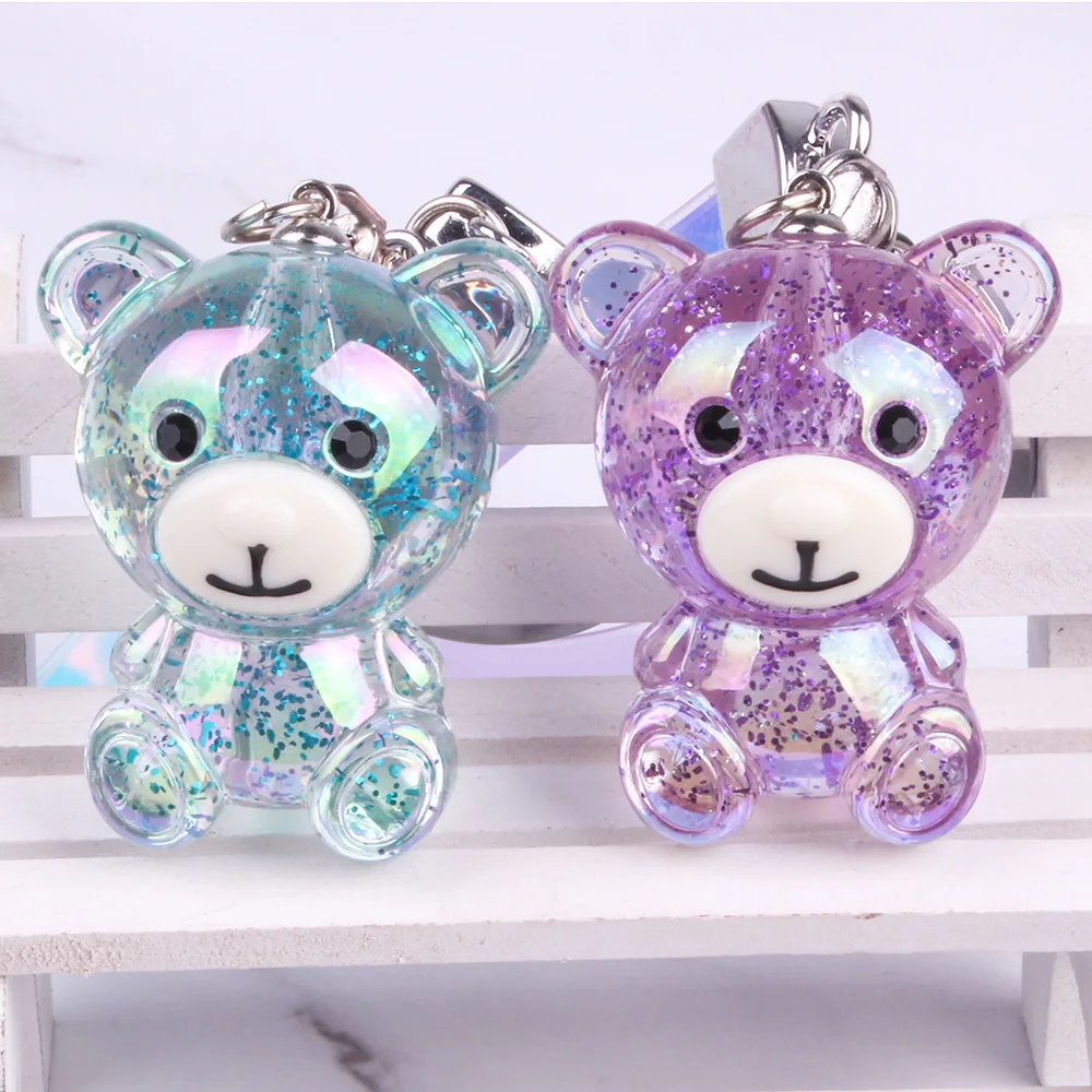 Новый милый Блестящий цветной Кристальный медвежонок брелок модная кожаная