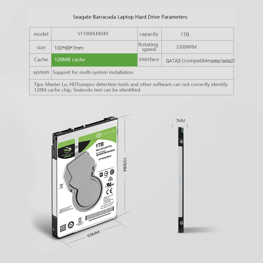 Внутренний жесткий диск Seagate Barracuda серия 1 ТБ 2 5 дюйма SATA 3 0 механический 7200 об/мин
