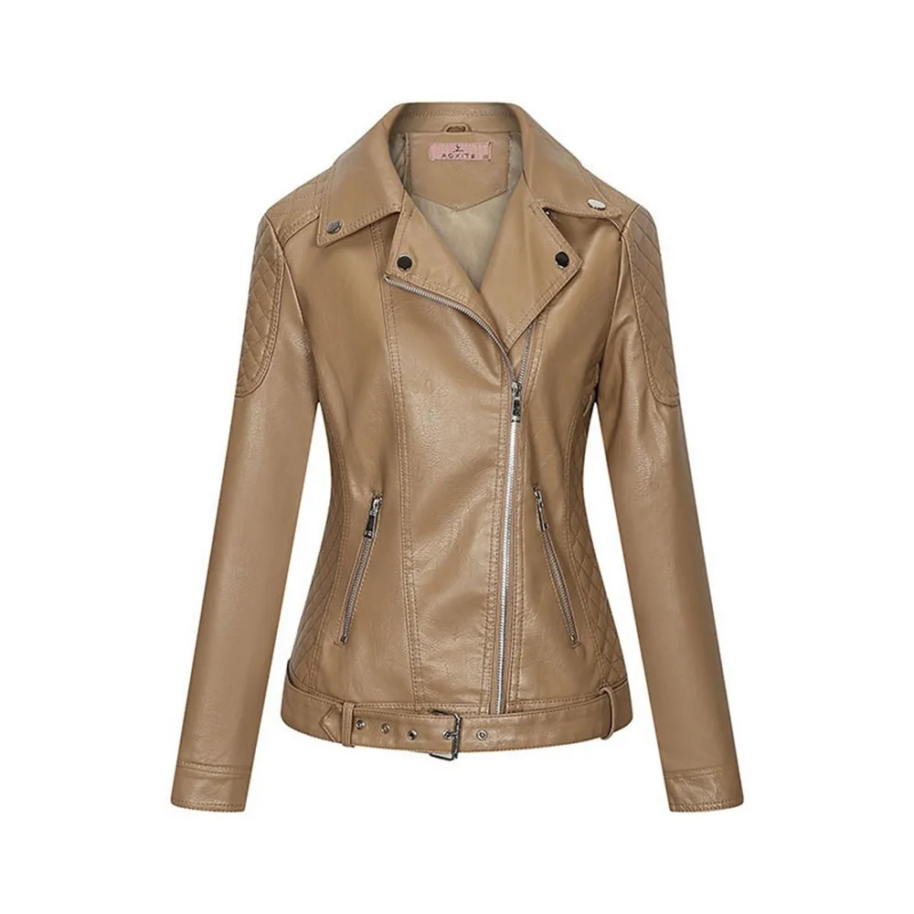 Женская куртка из искусственной кожи на молнии однотонная байкерская в стиле