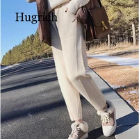 fashion 2020 winter high waist womens harem pants woolen women plus size casual solid warm female long women trousers