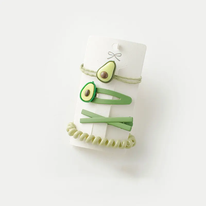 

1Pcs/set Cute Green Avocado Hairpin Kawaii Fruit Hair Clips Flower Rubber Bands Women Girls Hair Accessories Set for kid