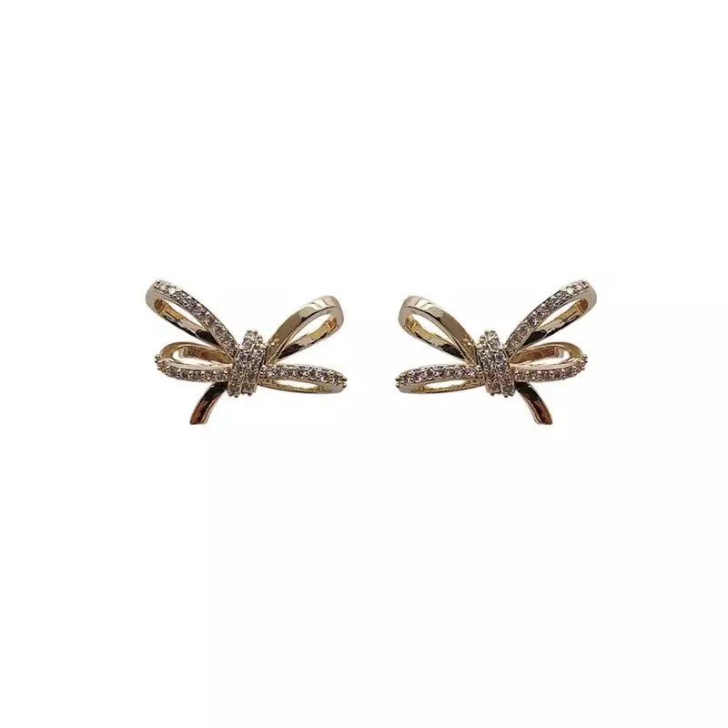 

Needle Simple Flash Bow Earrings Female Korean Temperament Net Red Earrings New Fashion Earrings 2021