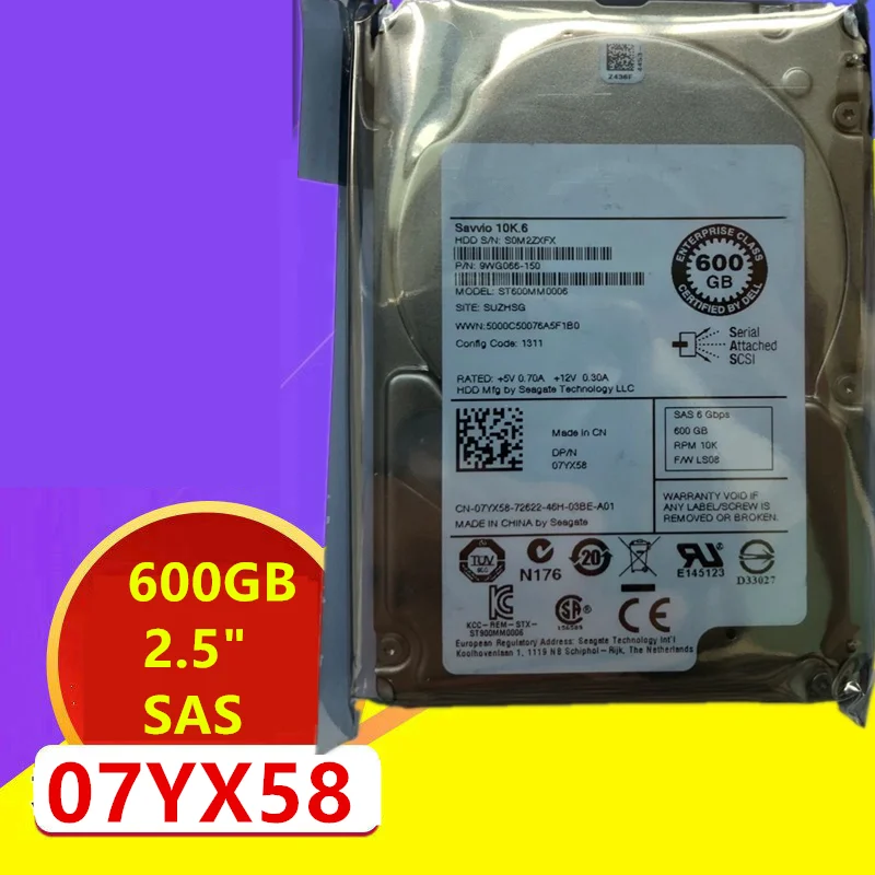 

Original New HDD For Dell 600GB 2.5" SAS 6 Gb/S 64MB 10000RPM For Internal HDD For Server HDD For 7YX58 07YX58 ST600MM0006