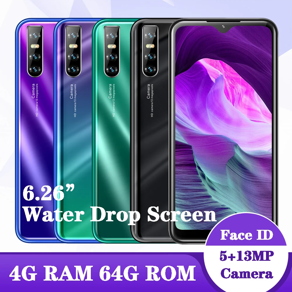 Распознавание лица разблокирован V18 Android 4G RAM 64G ROM смартфоны 13MP 6 26 &quotкапли воды