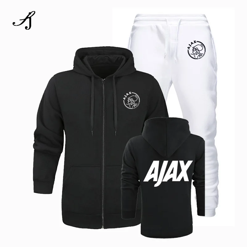 Новинка, модная спортивная одежда AJAX, толстовка с капюшоном, мужская спортивная одежда, два предмета, хлопок, флис, Толстая Толстовка с капюшоном+ штаны, спортивный костюм для мужчин - Цвет: black