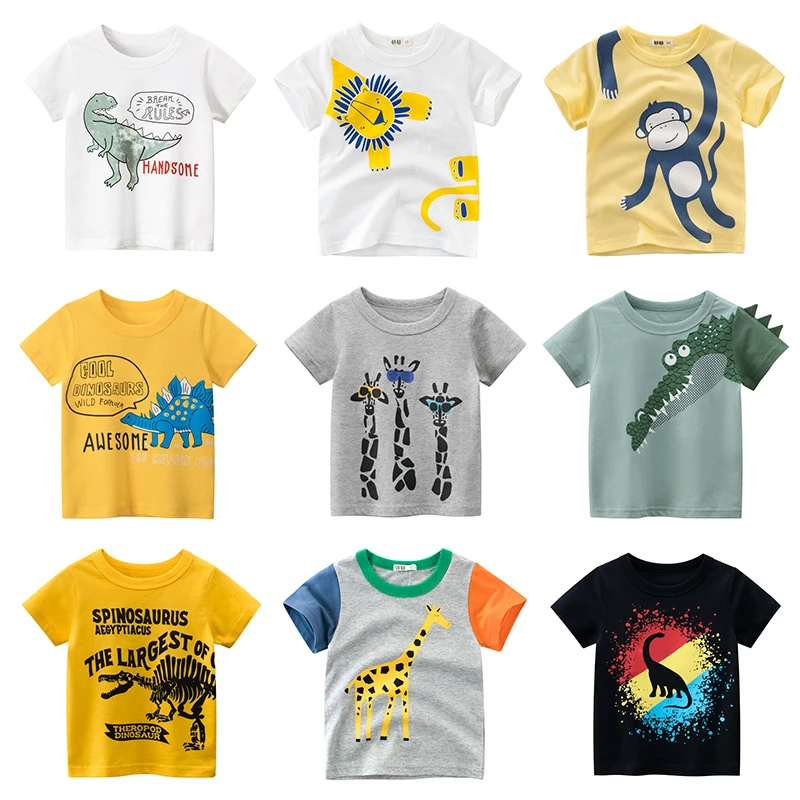 Boys T Shirt Cartoon Animals Baby Boy Girls Children Cotton Tshirt Shark Summer Clothing Dinosaur Print Tee Tops Toddler Clothes
