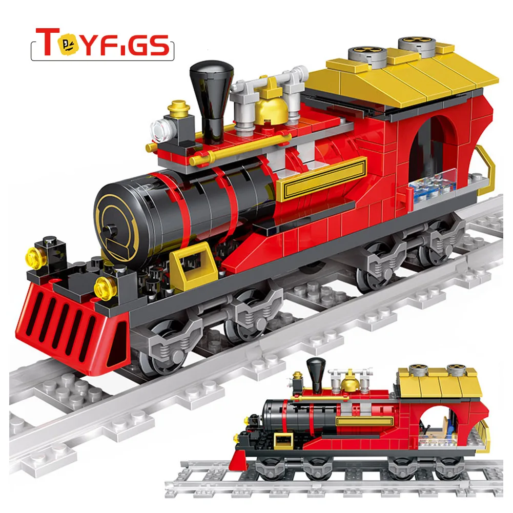 Legoings technic городской железнодорожный поезд серия паровой строительные блоки