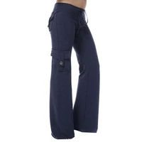80 2021 new women solid color multi pocket button stretch yoga trousers slim fits sport pants