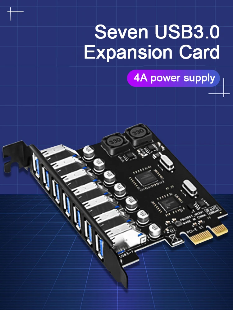 

Плата расширения USB 3,0 PCI-E, 7 портов, USB 3,0, адаптер концентратора, внешний контроллер PCI Express, удлинитель, адаптер, карта для настольного компьют...