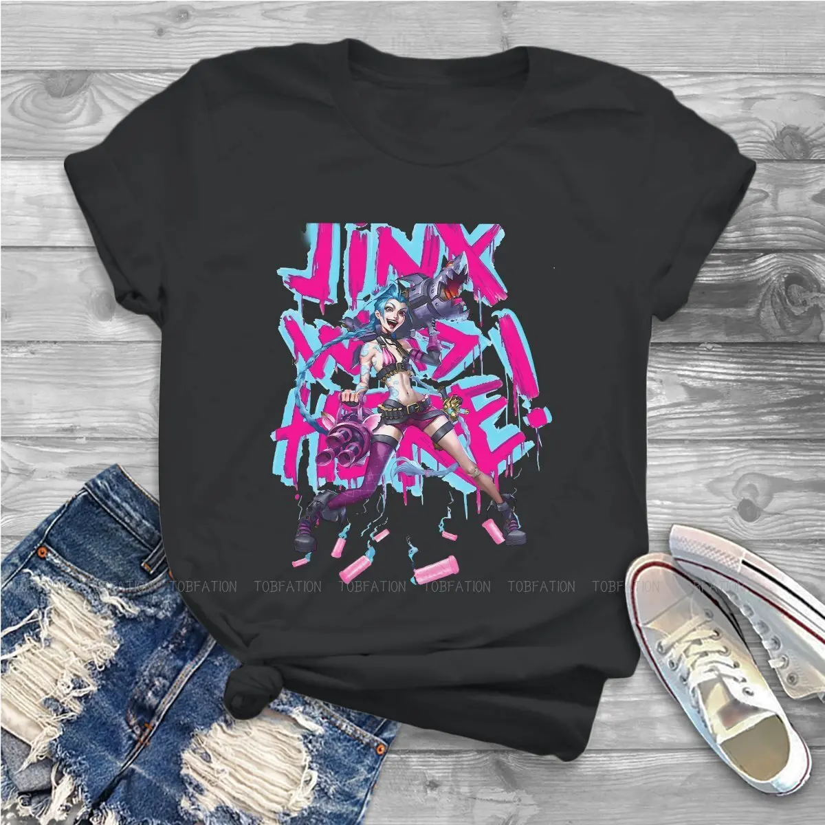 Футболка Jinx Was Here женская Готическая винтажная одежда из хлопка с графическим