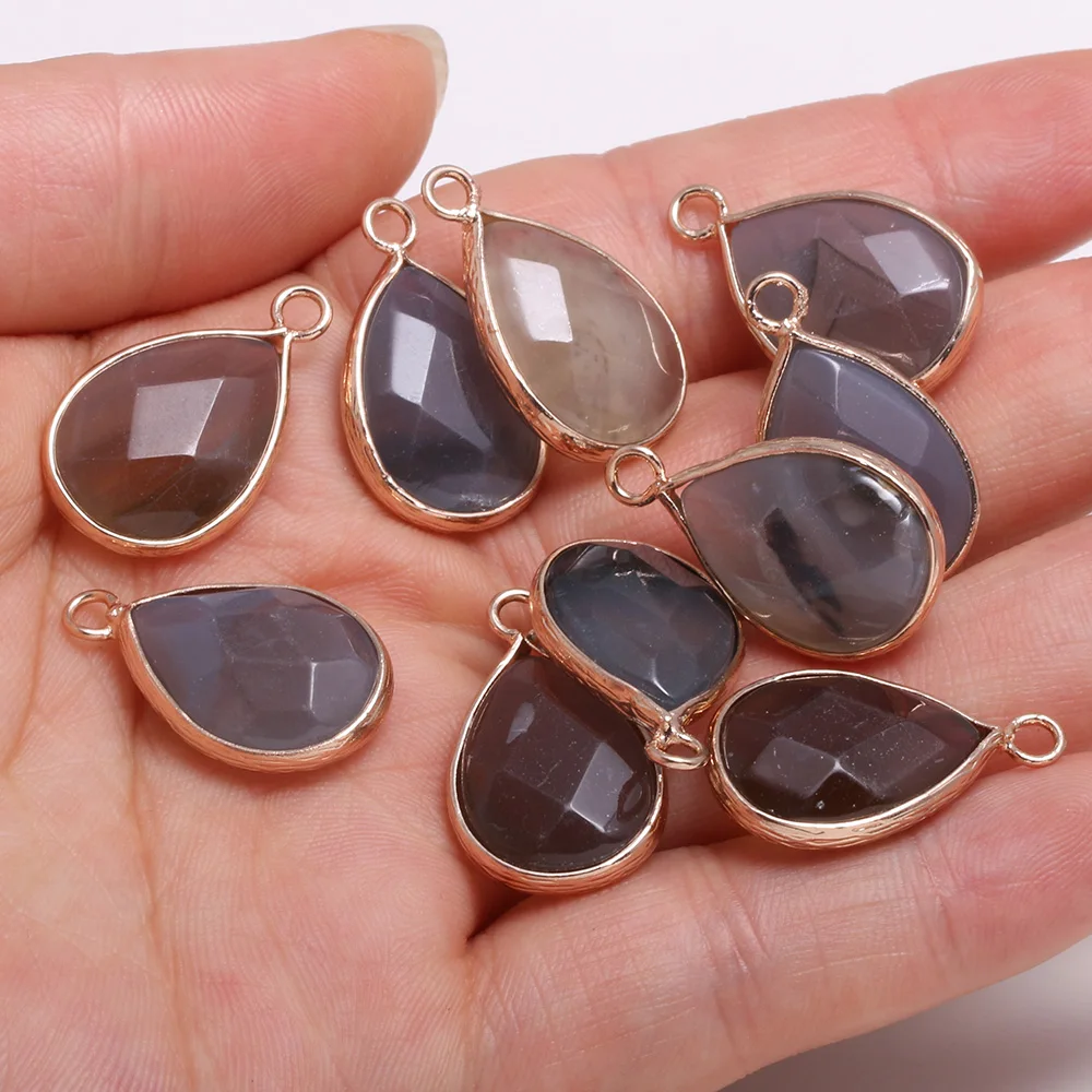 

New 5pcs Natural Stone Water Drop Shape Section Grey Agats Pendants for Jewelry Making DIY Necklace Size 13x23mm