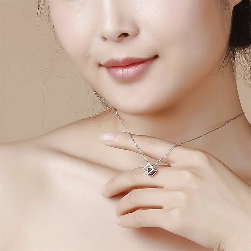

Elegant Crystal CZ Cube Design Sterling Jewelry 925 Pendant For Women Zircon Square 925 Sterling Silver Color Pendant Jewelry