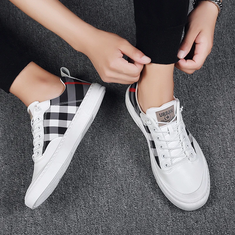 

Dropshipping Men Vulcanized Shoes New Low-top Breathable Canvas Shoes Leather Sneakers Male Flats Men's Casual Shoes