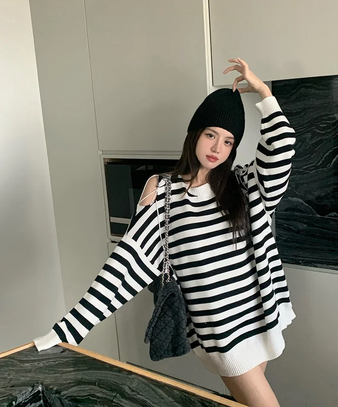 

Свитер в полоску для женщин 2021 свободный комплект