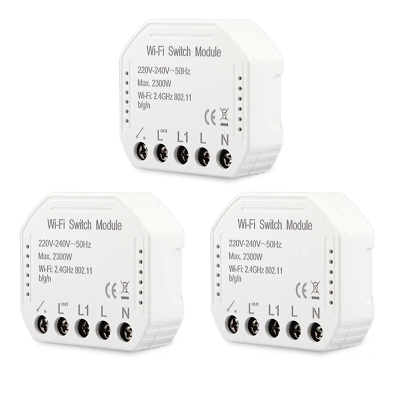 3 Pieces Умный Wifi настенный выключатель модуль DIY 1 банда 1/2 способ дистанционного управления умный переключатель Tuya Smart Works Alexa Echo Google Home - Цвет: 3 Pieces