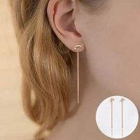 new chic small zircon dolphin animal drop earrings 585 rose gold color long tassel adjustable for women girls jewelry gift ge344
