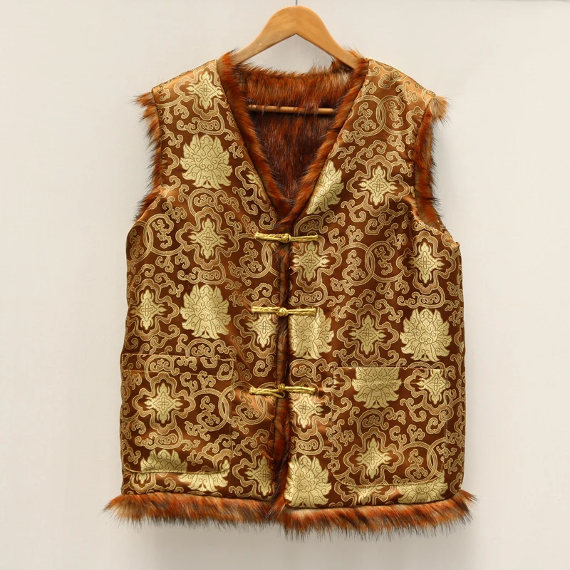 Мужской меховой жилет из меха енота Шелковый наряд с толстой теплой шалью