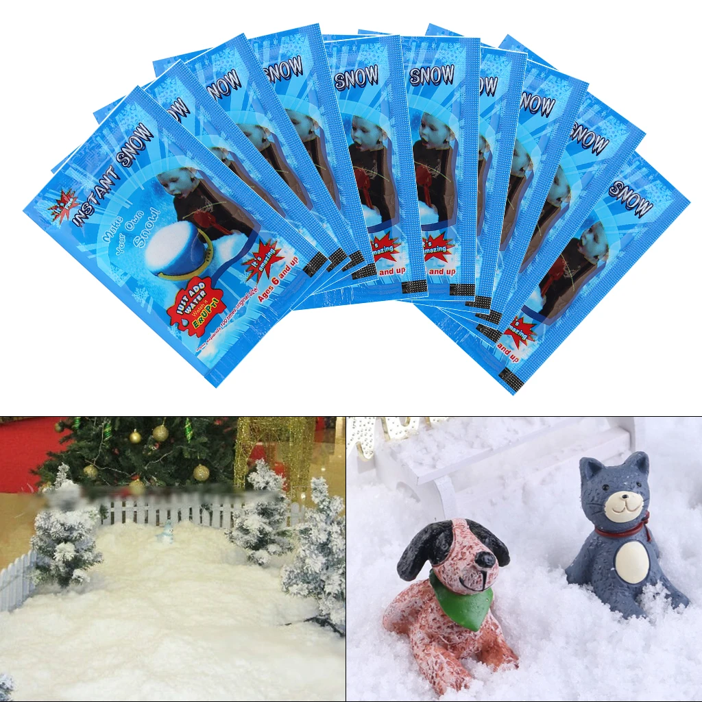 10 упаковок искусственный снег мгновенный порошок гриппа зимнее украшение белый