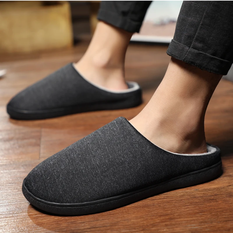 

Mens Home Slippers Winter Warm Shoes With Fur Flat Casual Shoe Men Footwear Non-slip Slipper Comfort Zapato Hombre Plus Size 47