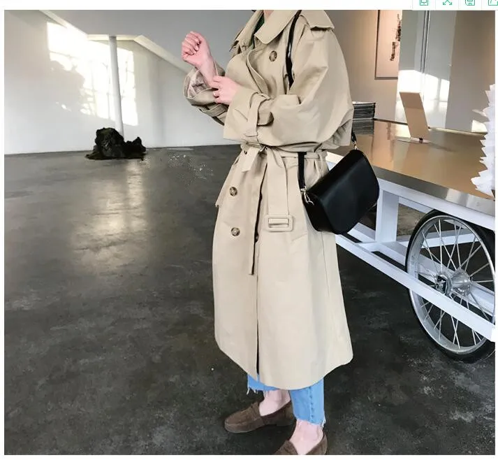 Женский Осенний двубортный длинный плащ с длинным рукавом женский прямой