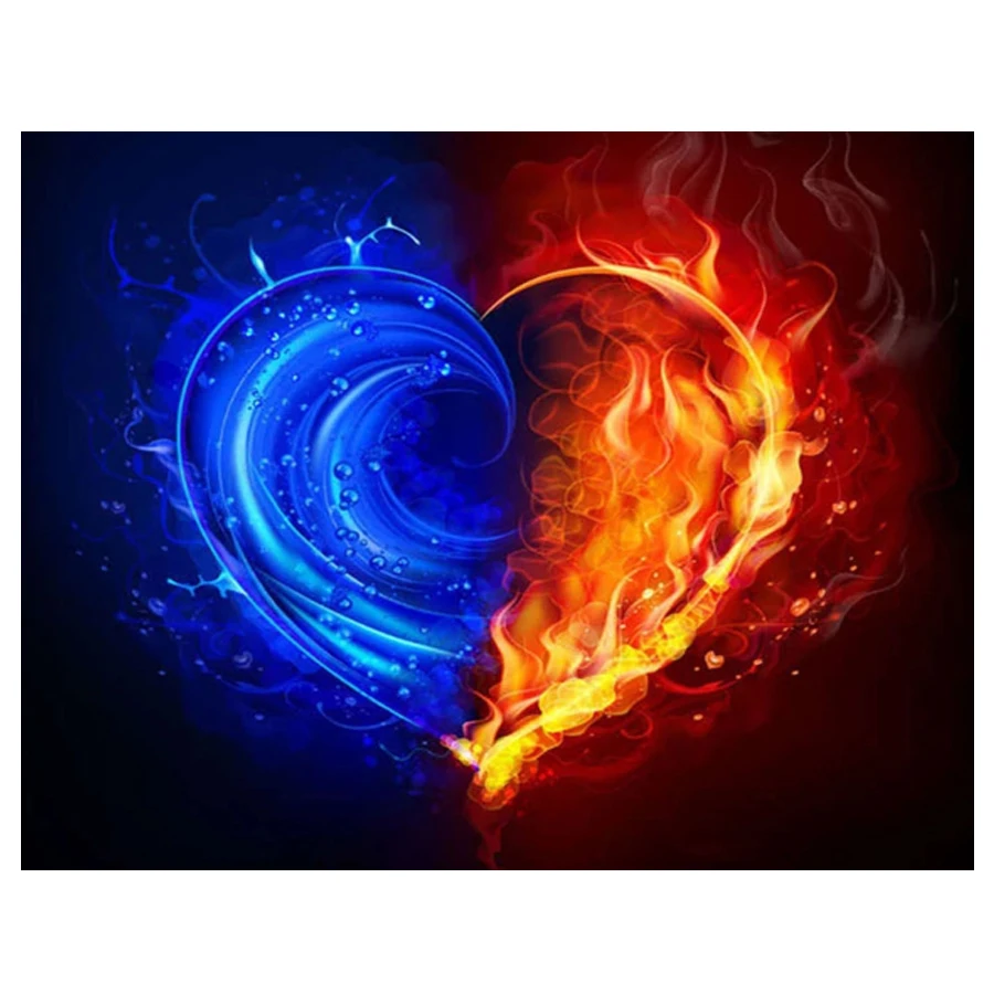 5D DIY Diamond Painting Heart Shaped Ice And Fire Abstract Rose Full Square Round Drill Mosaic Diamond Embroidery Decoration New
