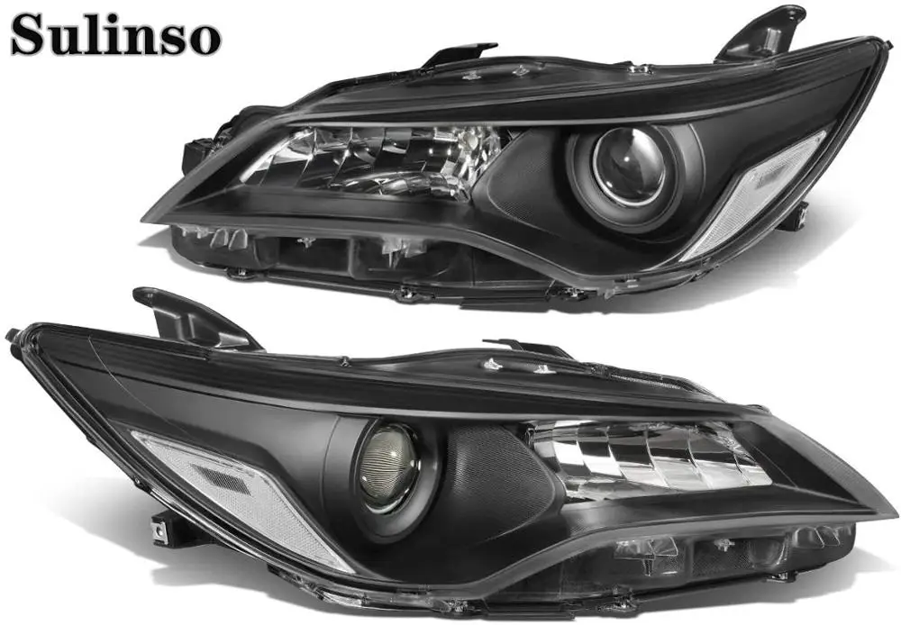 Sulinso 2pcs of Black Housing Clear Corner Projector Headlight Assembly Lamps Replacement for Toyota-Camry 15-17