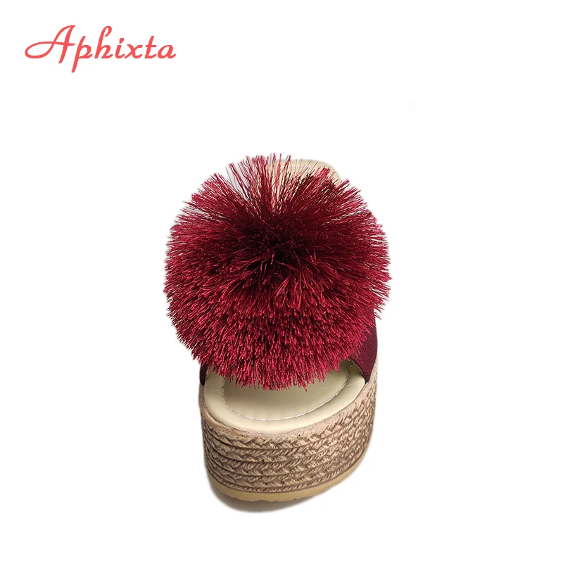 Aphixta/женские шлепанцы на танкетке 9 см Цвет винно-красный Пляжные платформе