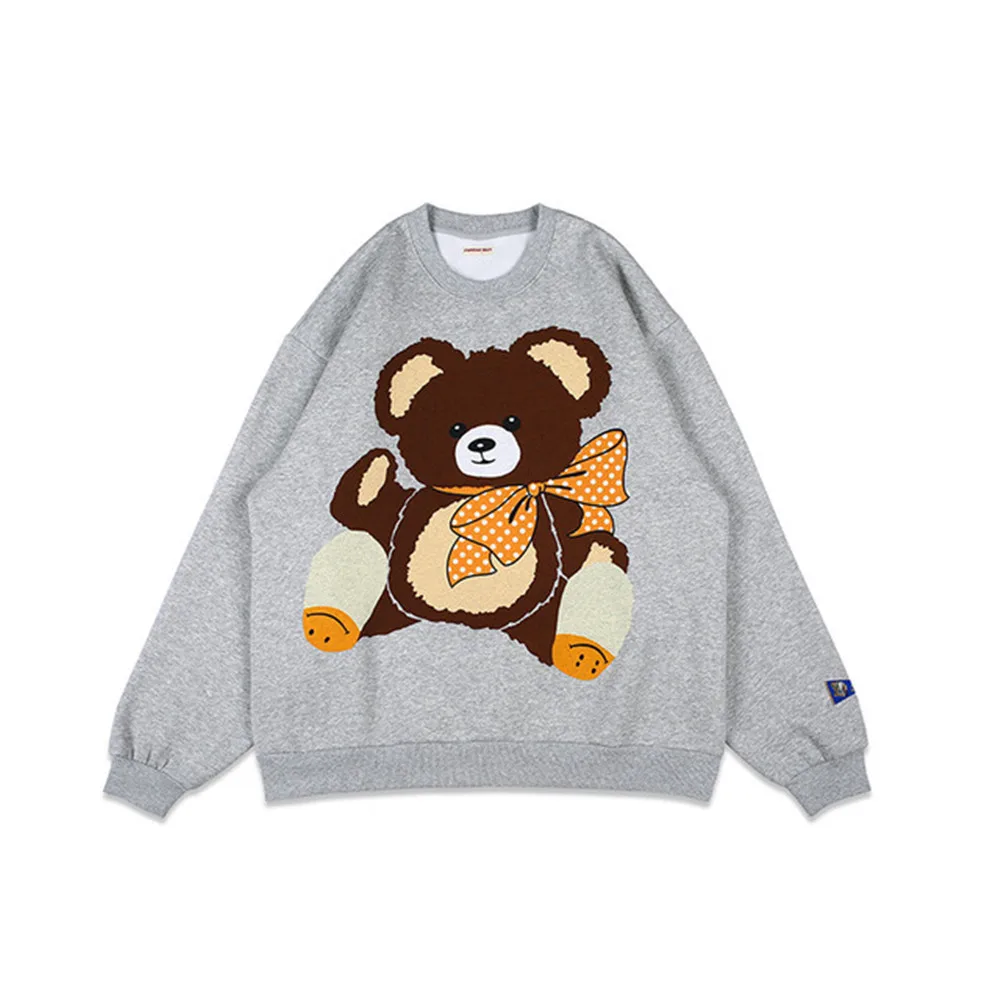

New Men Crewneck Sweatshirt With Funny Bear 2020 Autumn High Street Oversized Terry Sweatshirt Pullovers For Couple