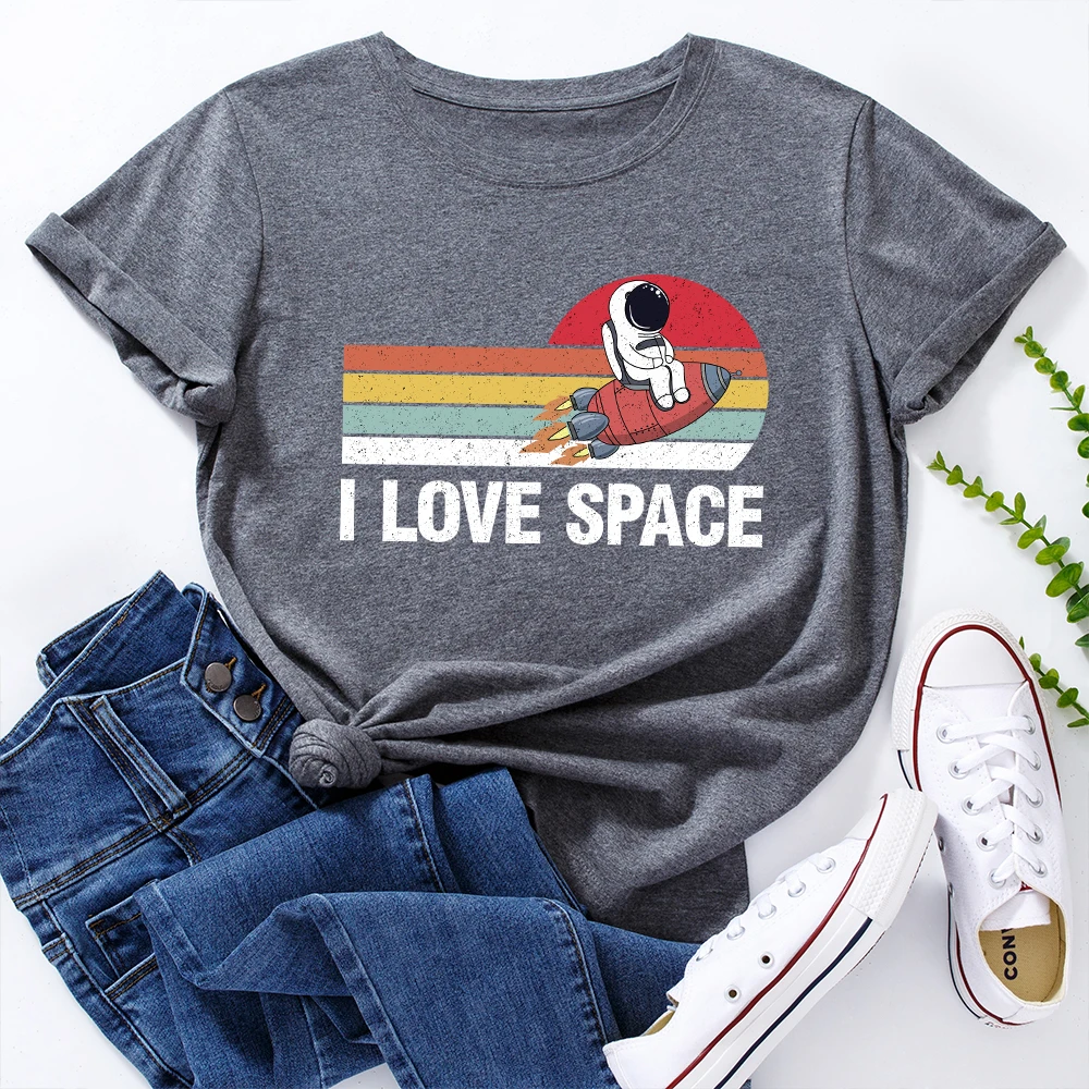 Женская футболка с рисунком I Love Space из 100% хлопка коротким рукавом повседневная