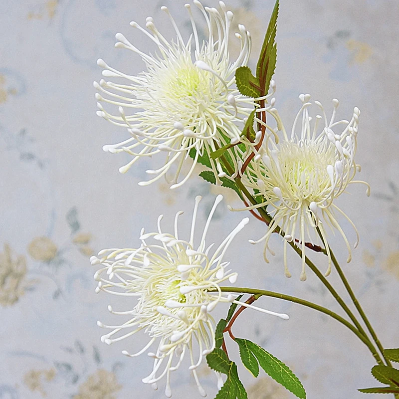 Белые Искусственные цветы Leucospermum длинные искусственные ветки пластиковые для