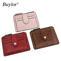 buylor fashion credit id card holder slim leather wallet with coin pocket man money bag case for men mini women business purse