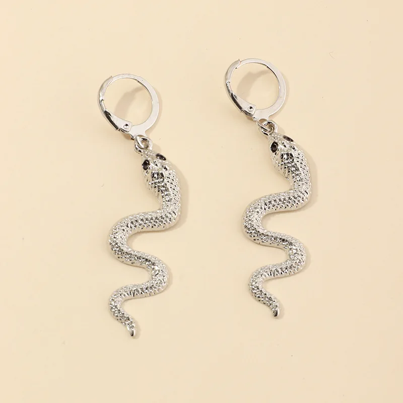 

Earrings 2021 trend Retro fashion snake earrings silver texture set auger curved earring Unusual earrings earrings for women