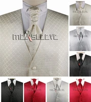 formal wear tailored jacquard microfiber waistcoat vestascot tiehandkerchief