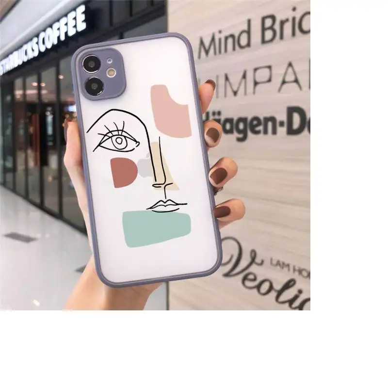 

design line art human face Graffiti Phone Cases Matte Transparent for iPhone 7 8 11 12 s mini pro X XS XR MAX Plus cover funda