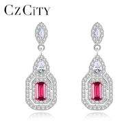 czcity square ruby drop earrings for women s925 silver fine jewelry dnagle earrings christmas gifts se596