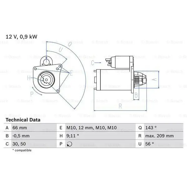 Стартер 0.9Kw\ Renault Laguna/Espace 2.0 16V/T 01 BOSCH 09860188|Мотоциклетный стартер| |